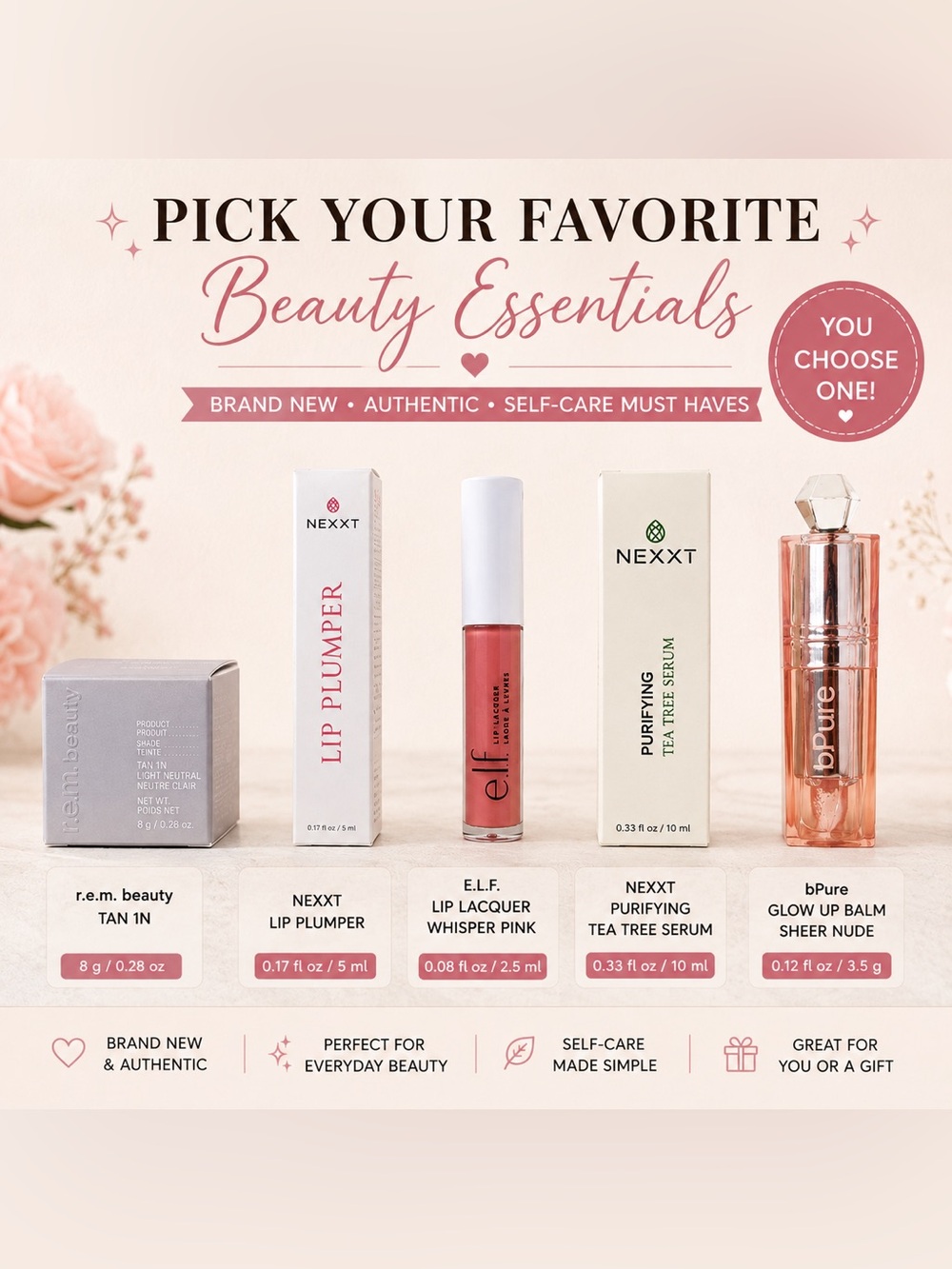 Beauty Essentials CHOOSE ONE! - r.e.m. beauty, Nexxt, Elf & More